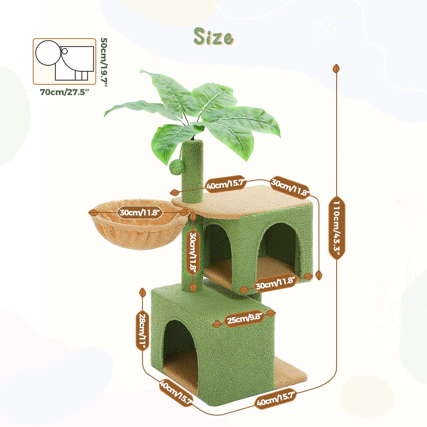 Multi-Level Cat Tree for Indoor Cactus Cat Tower with Sisal Scratching Posts Large Condo Deep Hammock Cat Accessories Cat toys