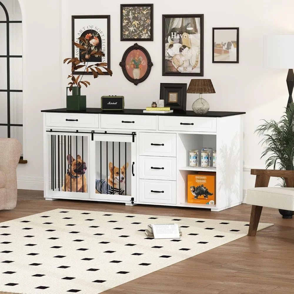 Extra Large Luxury Wooden Dog Crate with Drawers and Shelves