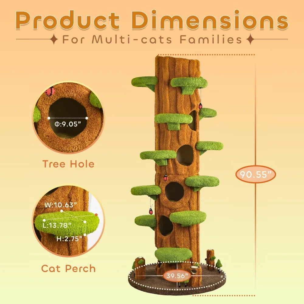 Luxury Cat Tree Tower 90.5 Inch Multi-Level Indoor Condo