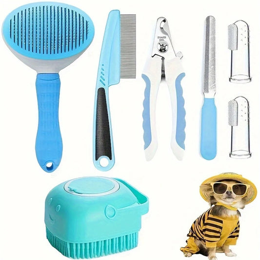 7 Pack Pet Grooming Set with Comb Shampoo Brush and Clippers