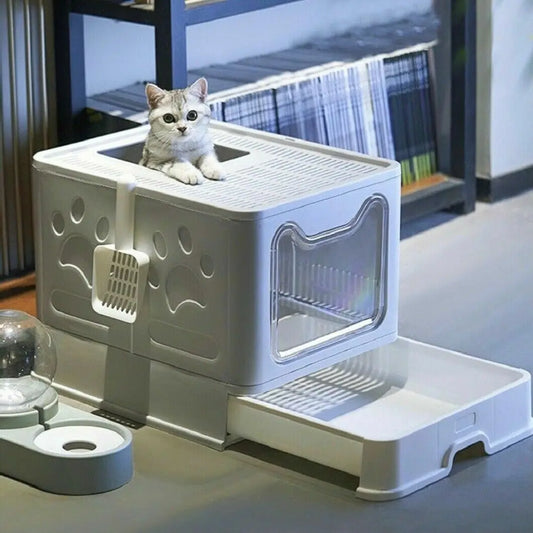 Extra Large Hooded Cat Litter Tray with Scoop and Drawer