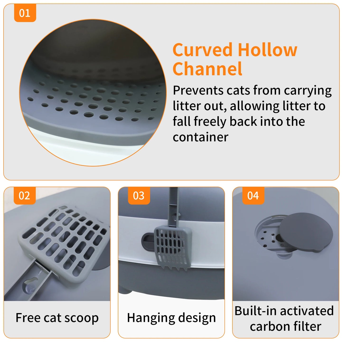 Oval Hooded Cat Litter Box with Scoop Front Entry Design