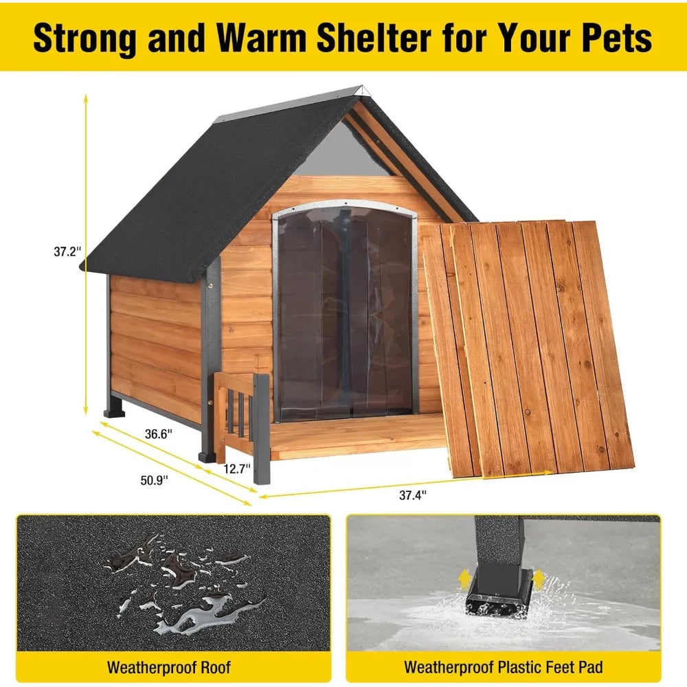 Large Weatherproof Dog House with Metal Frame for All Breeds