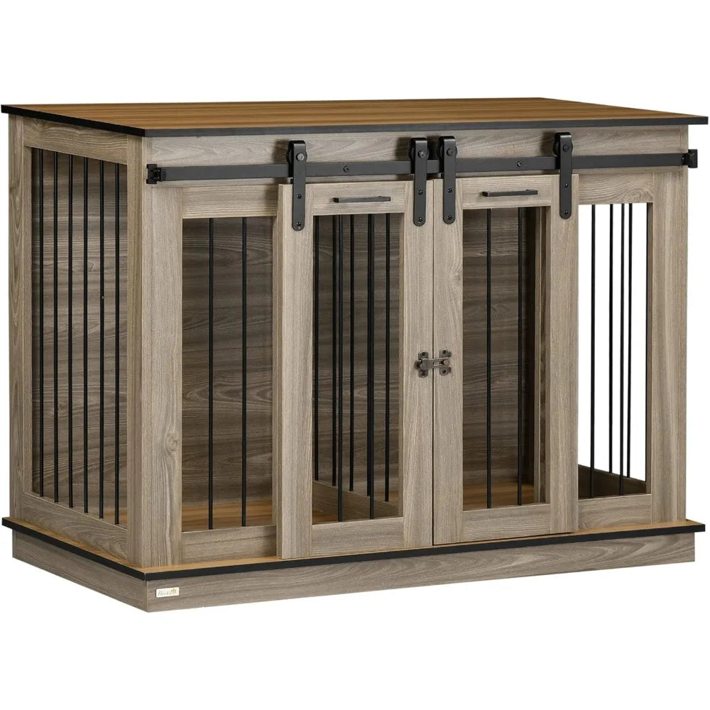 Dog Crate Furniture with Divider, Dog Crate End Table for Small to Large Dogs, Large Indoor Dog Kennel with Double Doors, 47" W