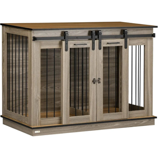 Dog Crate Furniture with Divider, Dog Crate End Table for Small to Large Dogs, Large Indoor Dog Kennel with Double Doors, 47" W