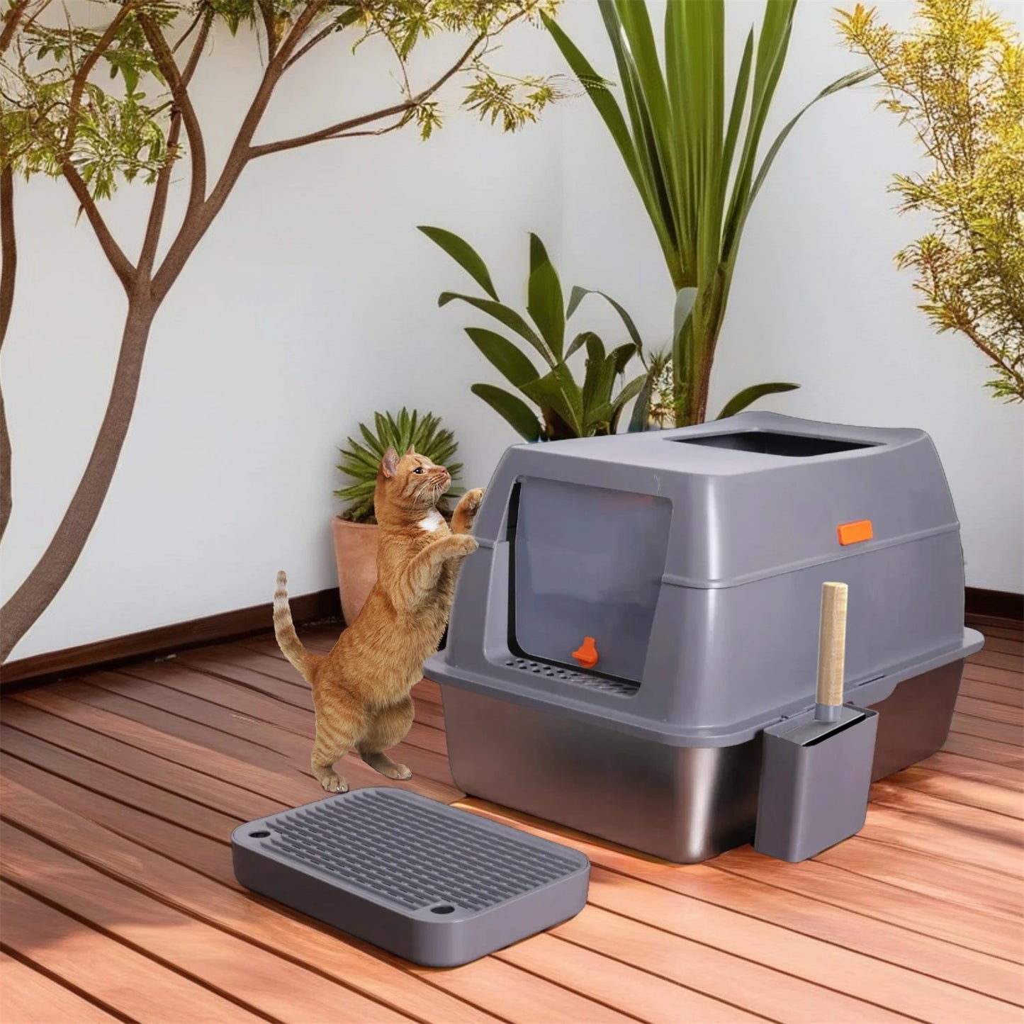 Extra Large Enclosed Stainless Steel Cat Litter Box for Big Cats
