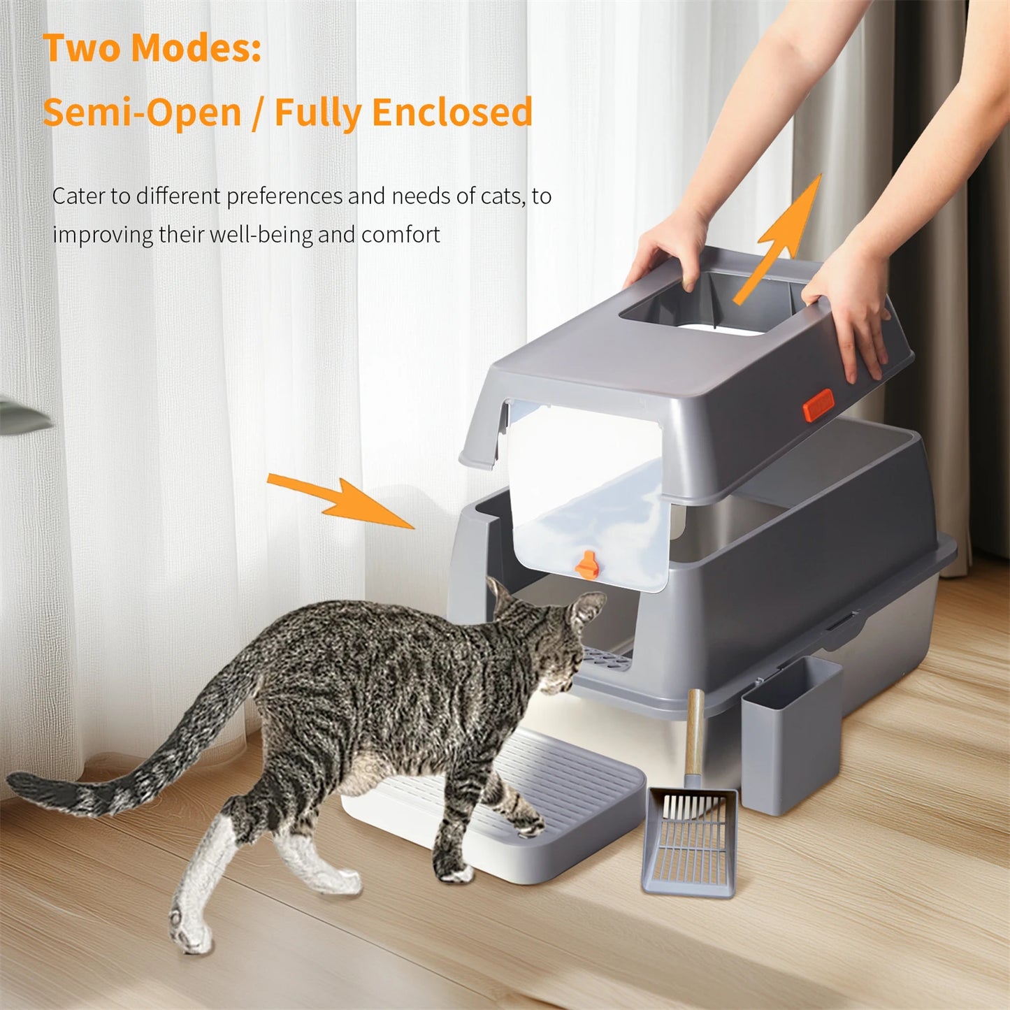 Extra Large Enclosed Stainless Steel Cat Litter Box for Big Cats