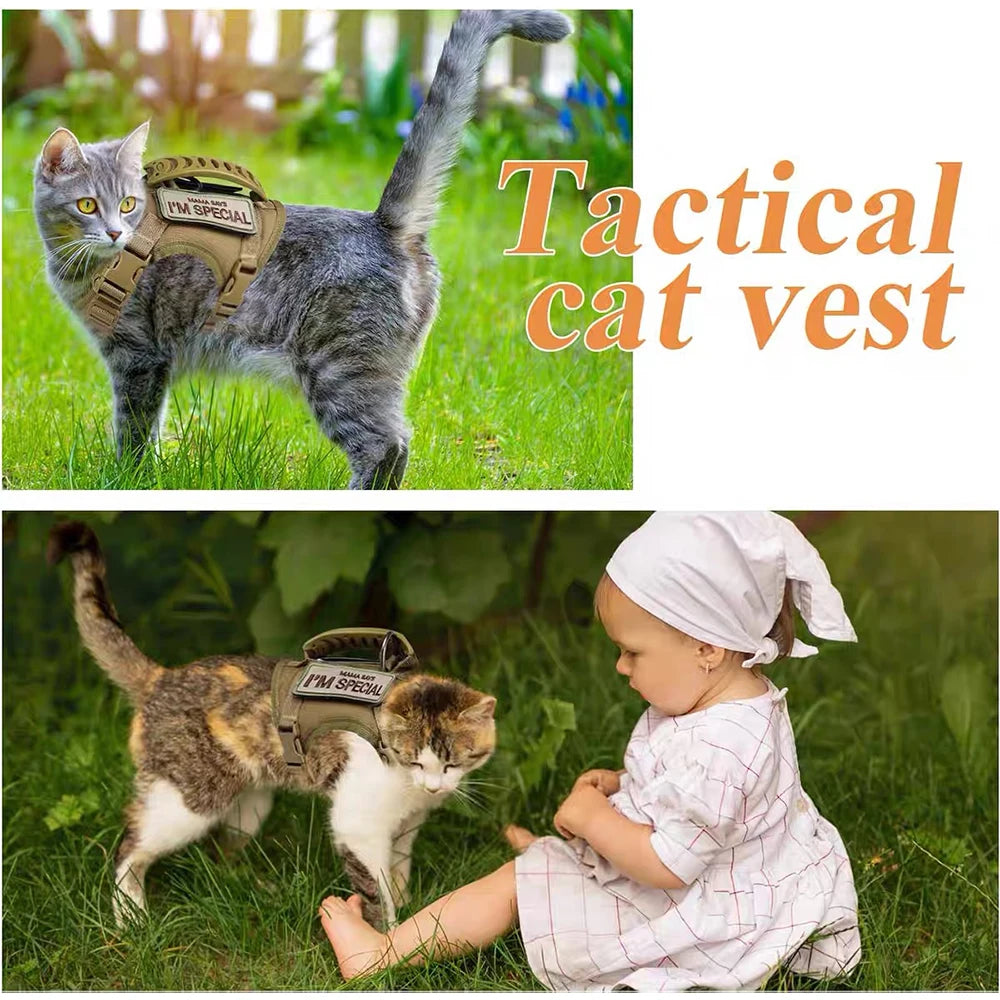 Tactical Cat Harness Leash Set With Handle And 9 Patches