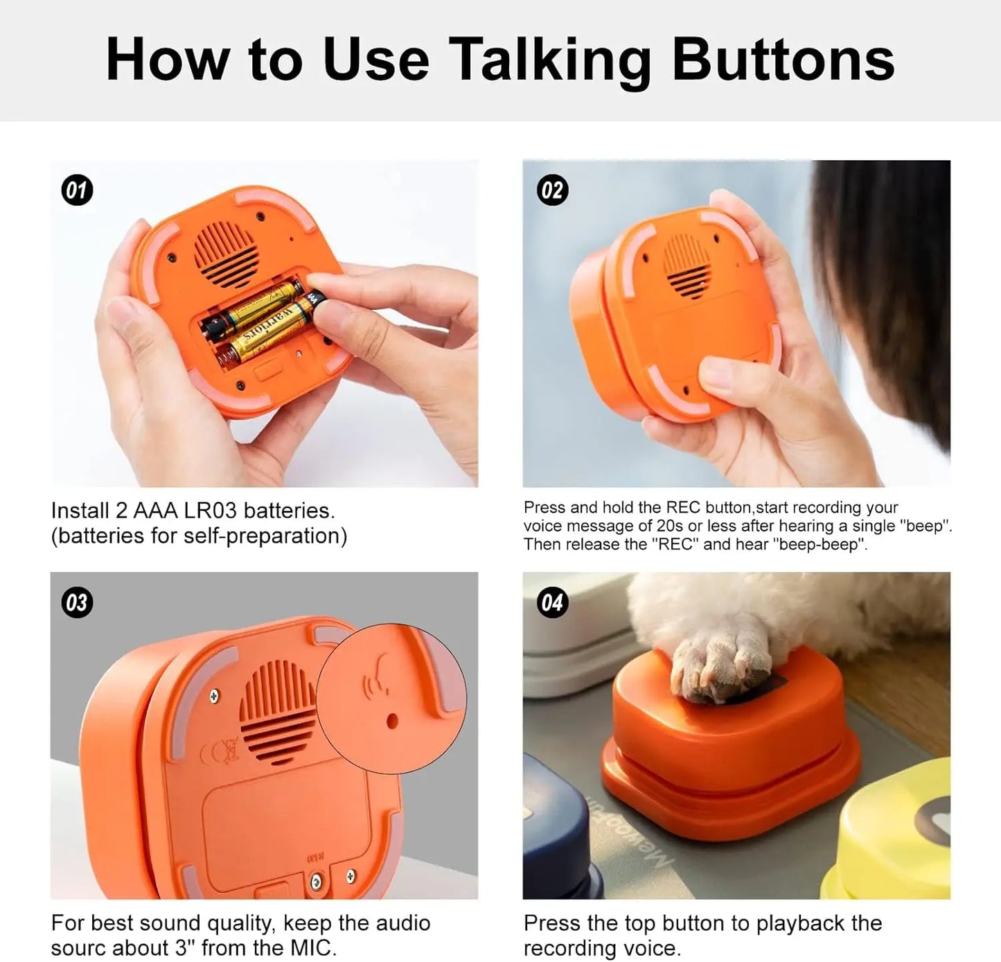Mewoofun Dog Talking Buttons Set with Rubber Mat for Training