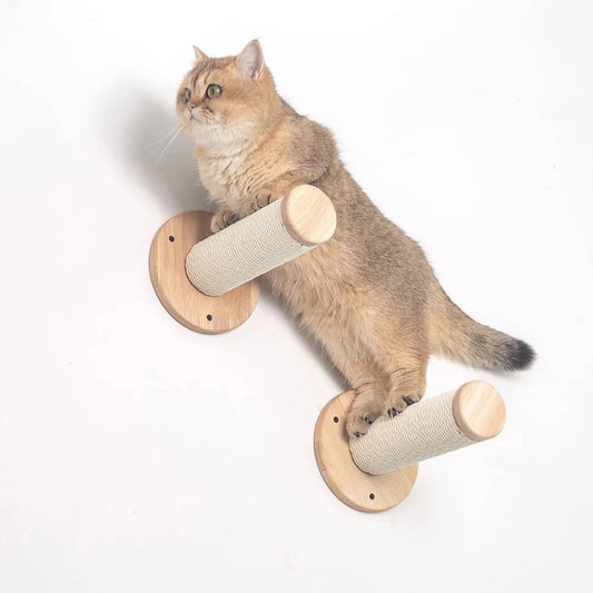 Wooden Cat Scratching Post Wall Mounted Hammock and Shelves