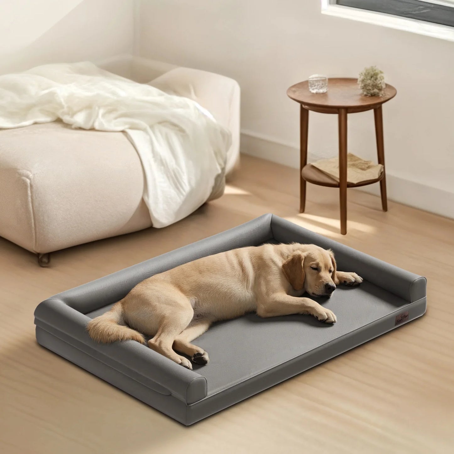 M-2XL All Breed Microfiber Leather Dog Bed With Foam Base