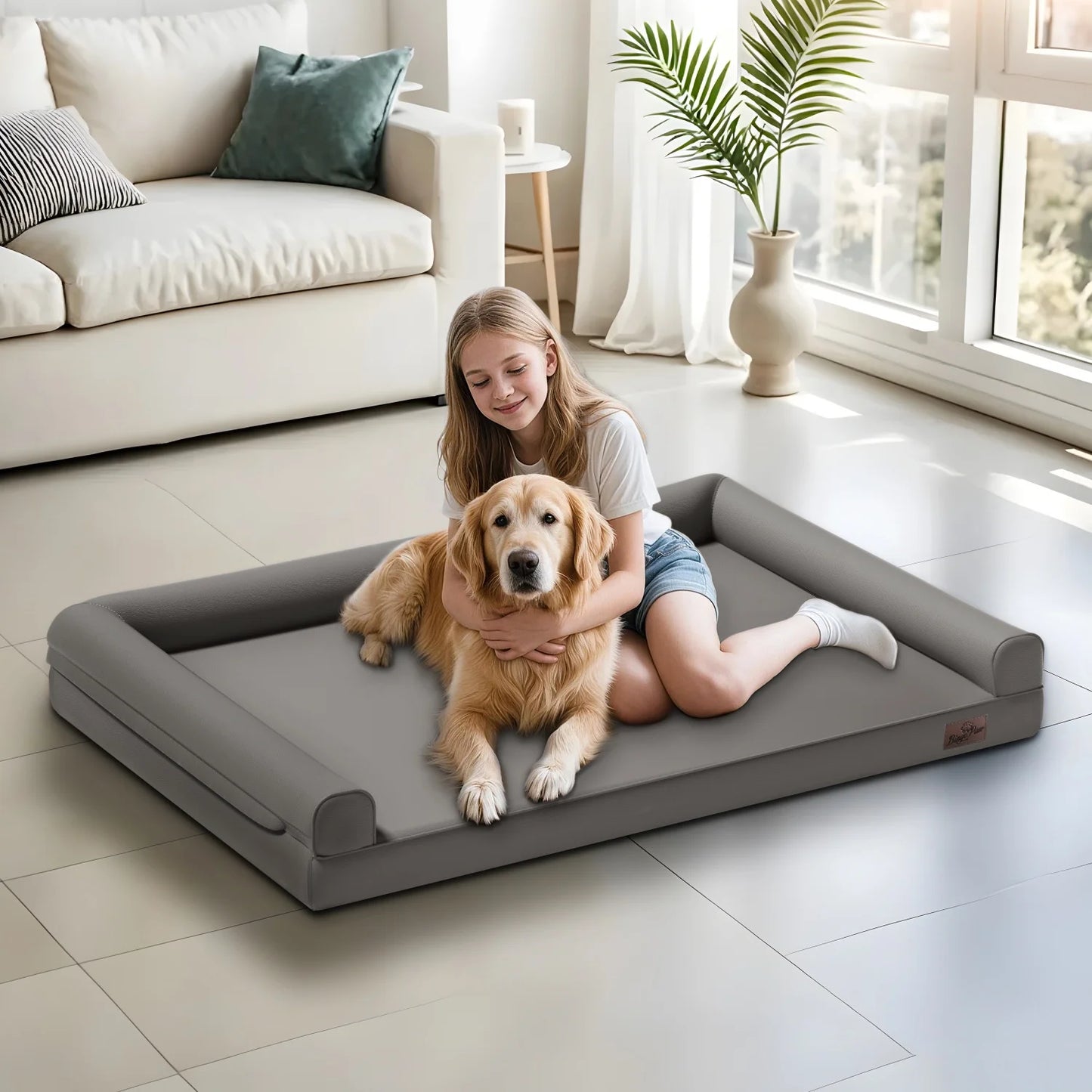 M-2XL All Breed Microfiber Leather Dog Bed With Foam Base