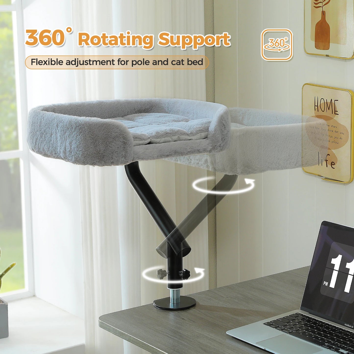 Cat Desk Bed 360 Rotatable Stand For Indoor Cats Hammock