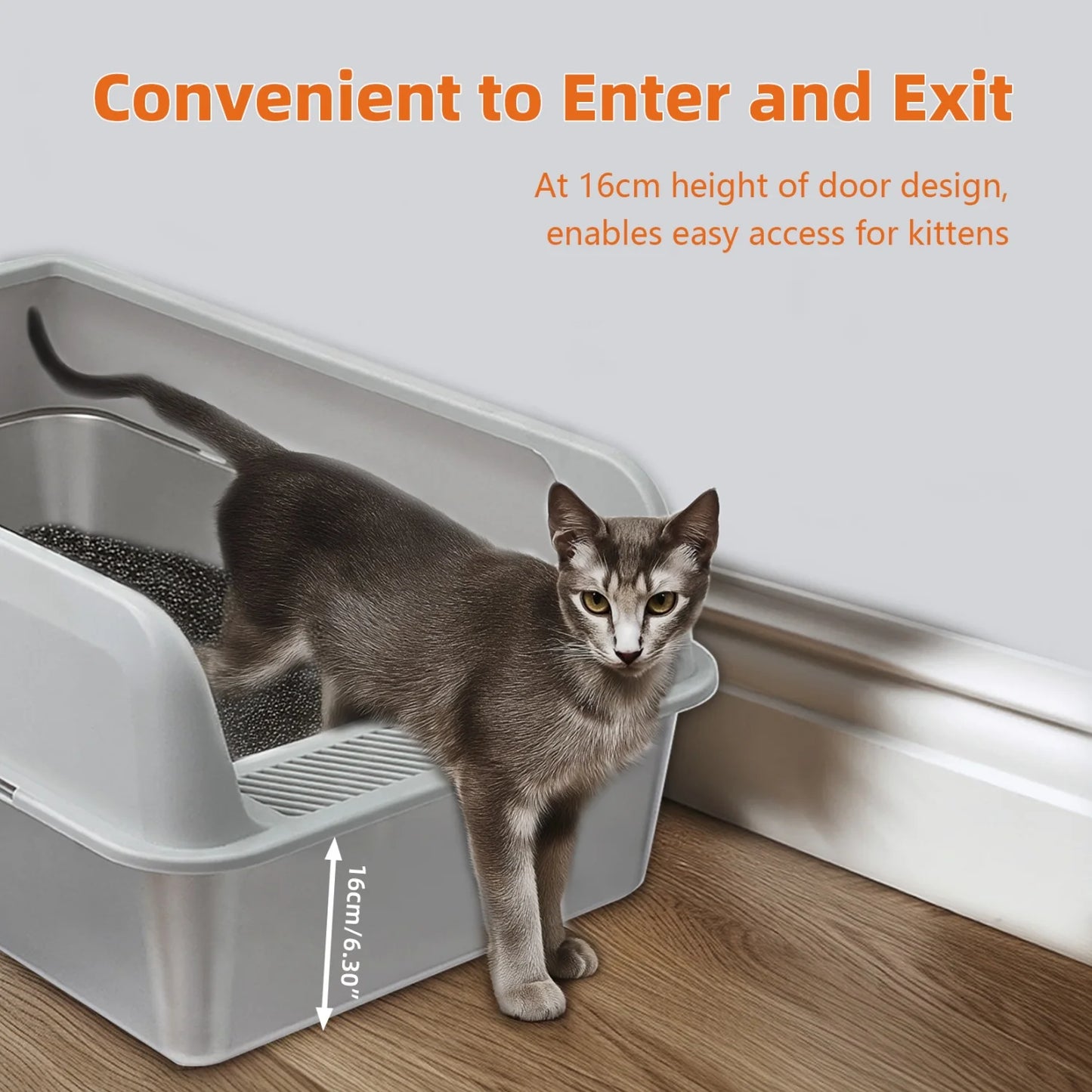 Large Stainless Steel Cat Litter Box High Sided With Spoon