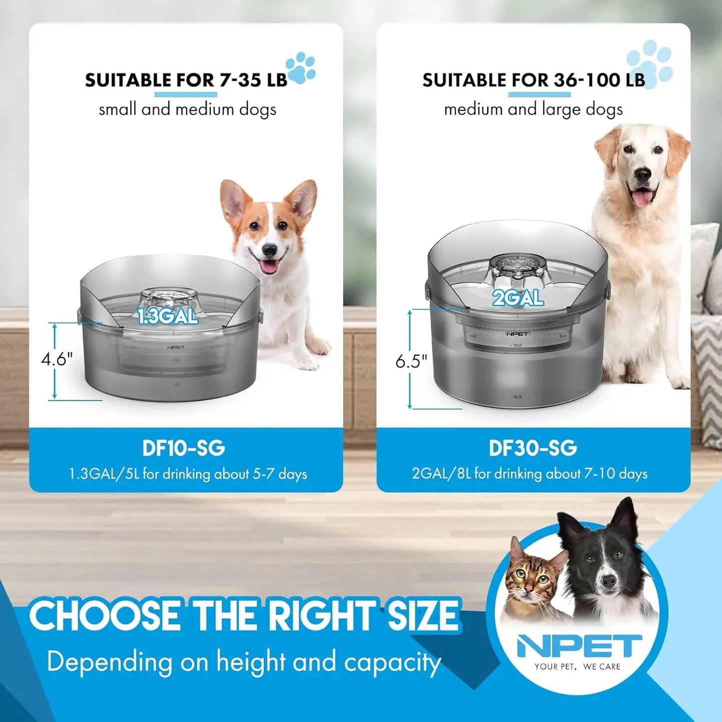NPET DF30 Large Automatic Dog Water Fountain 2 Gallon 8L