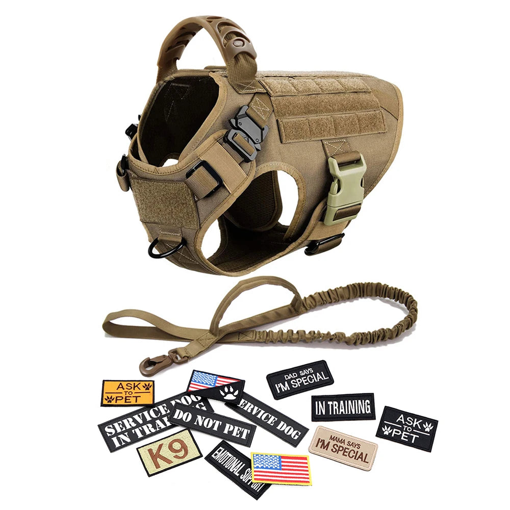 Military Tactical Dog Harness Vest With Leash Patches Set For Malinois