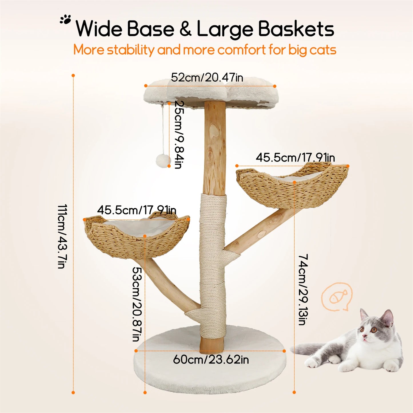 Modern Cat Tree Activity Tower with Plush Cushion and Toy Ball