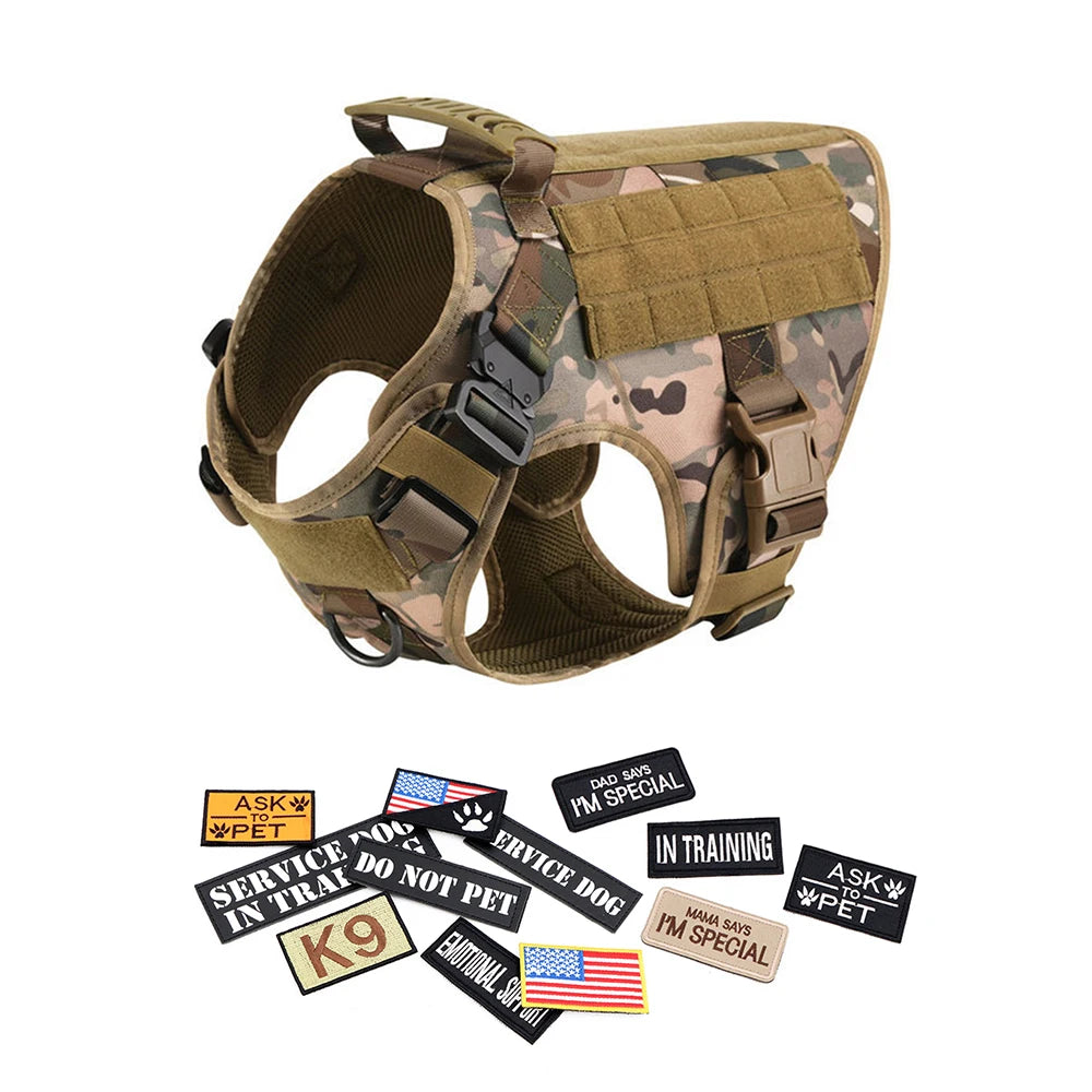 Military Tactical Dog Harness Vest With Leash Patches Set For Malinois