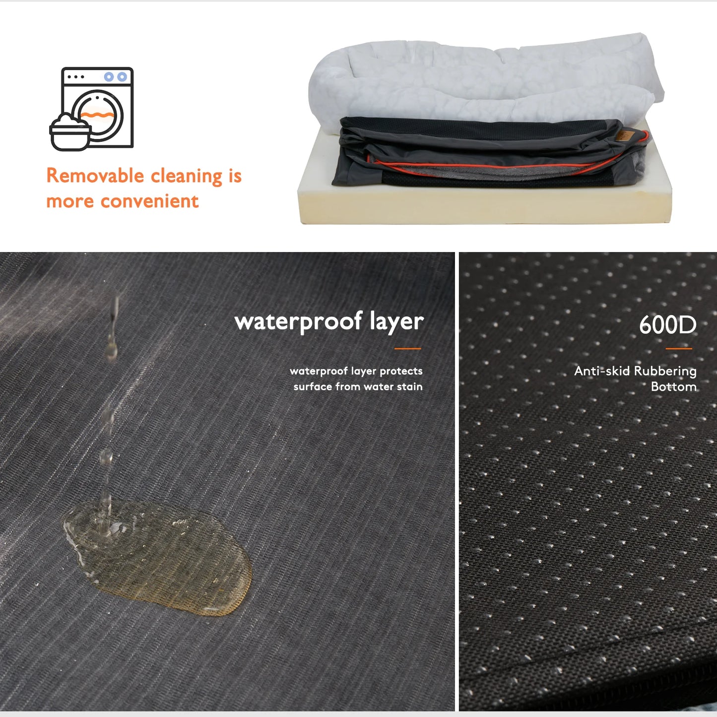L XL 2XL 3XL Orthopedic Foam Dog Bed With Cotton Bolster And Removable Cover