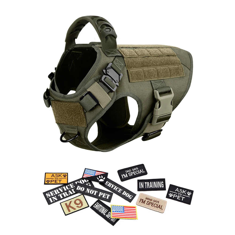 Military Tactical Dog Harness Vest With Leash Patches Set For Malinois
