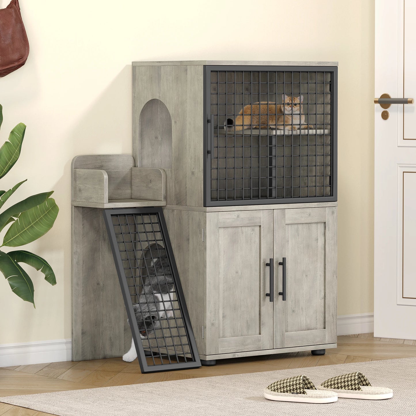 Cat Litter Box Enclosure with Platform, Double Layer Cat Litter Hidden Furniture, Hidden Cat Litter Box Enclosure, Cat Cabinet w