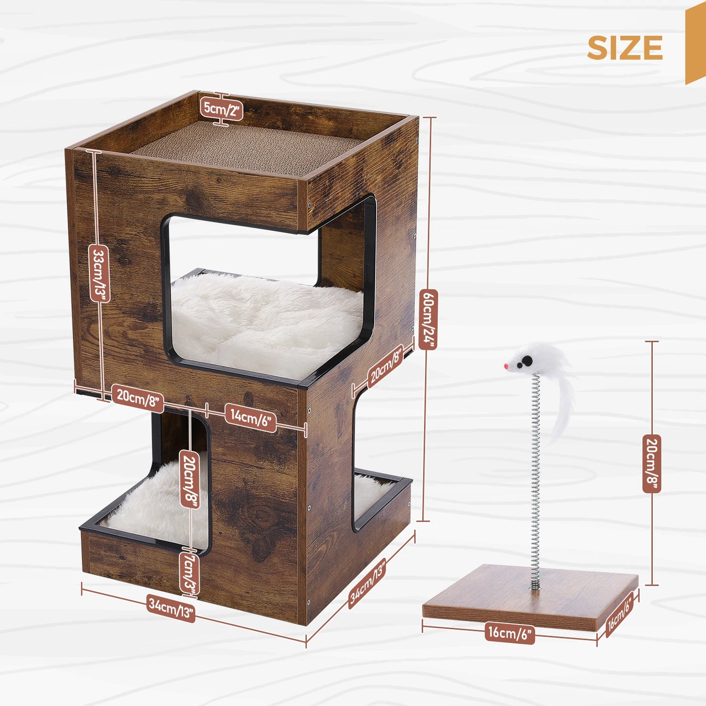 Wood Cat Condo House Bed With Soft Mats And Scratching Pad