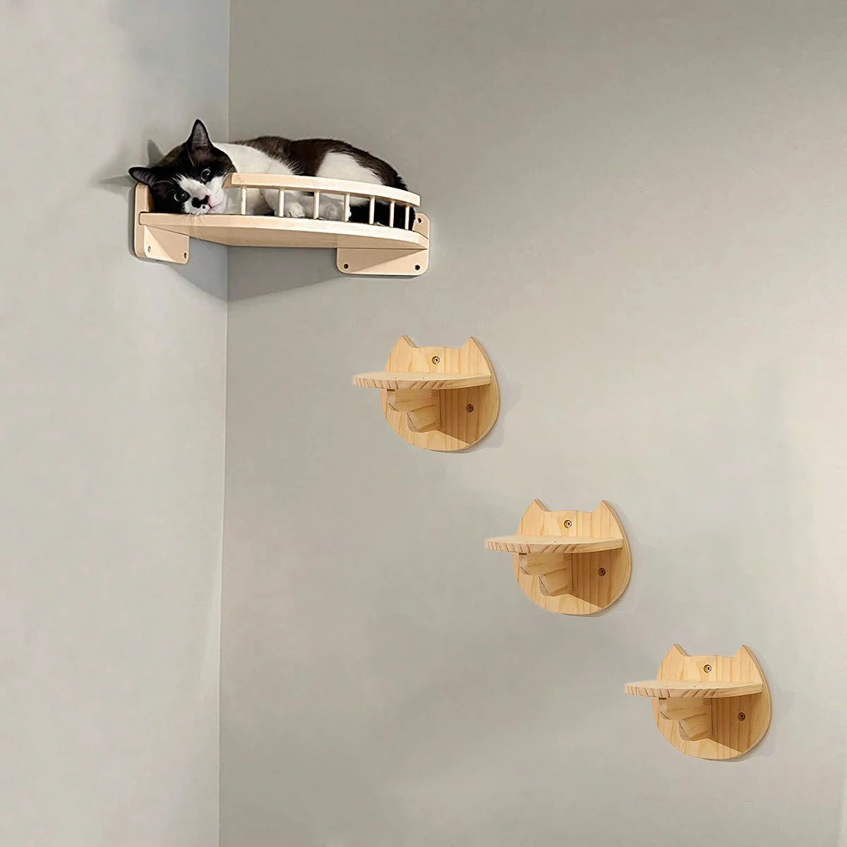 Corner Cat Tree With Steps Wall Mounted Indoor Cat Hammock