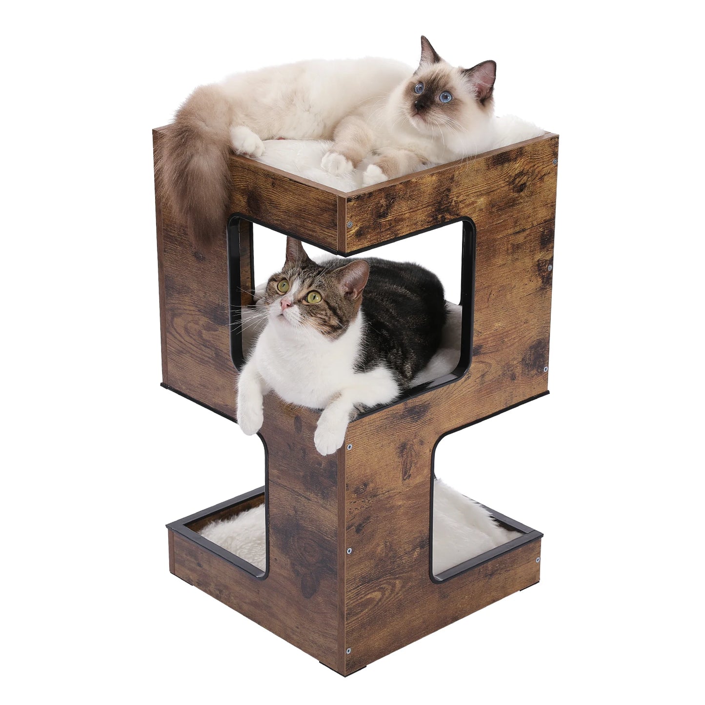 Wood Cat Condo House Bed With Soft Mats And Scratching Pad