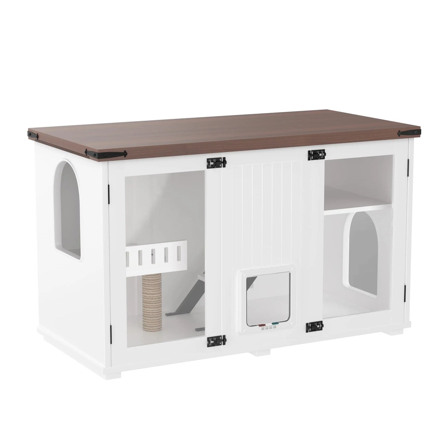 47.25 Inch Cat House Litter Box Enclosure With LED Light Scratch Pad And Stairs