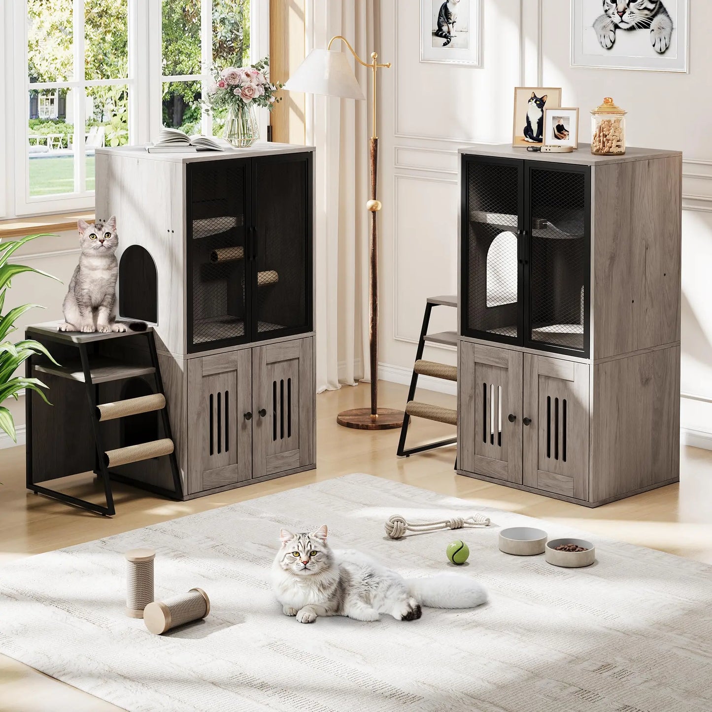 Enclosed Cat Litter Box Furniture With Doors Odor Control