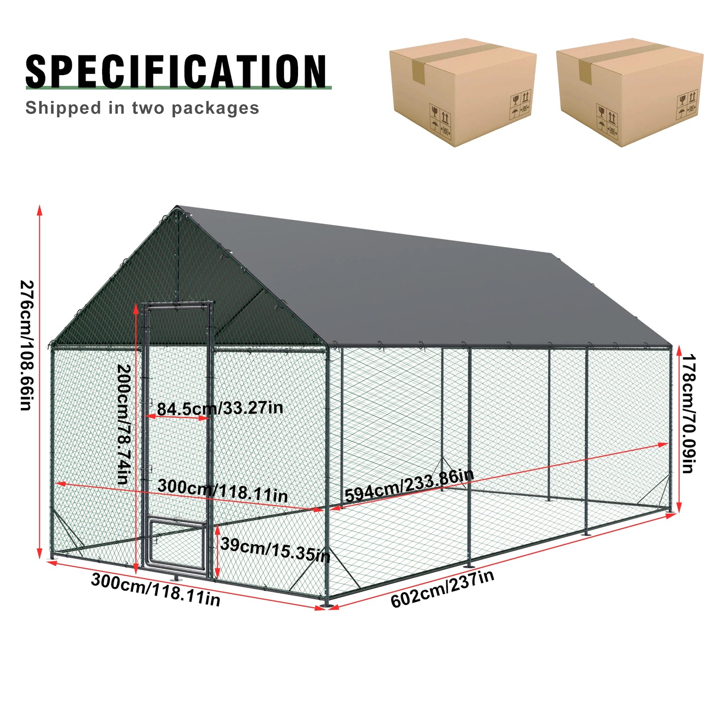 Heavy Duty Metal Chicken Coop with Cover and Nylon Netting