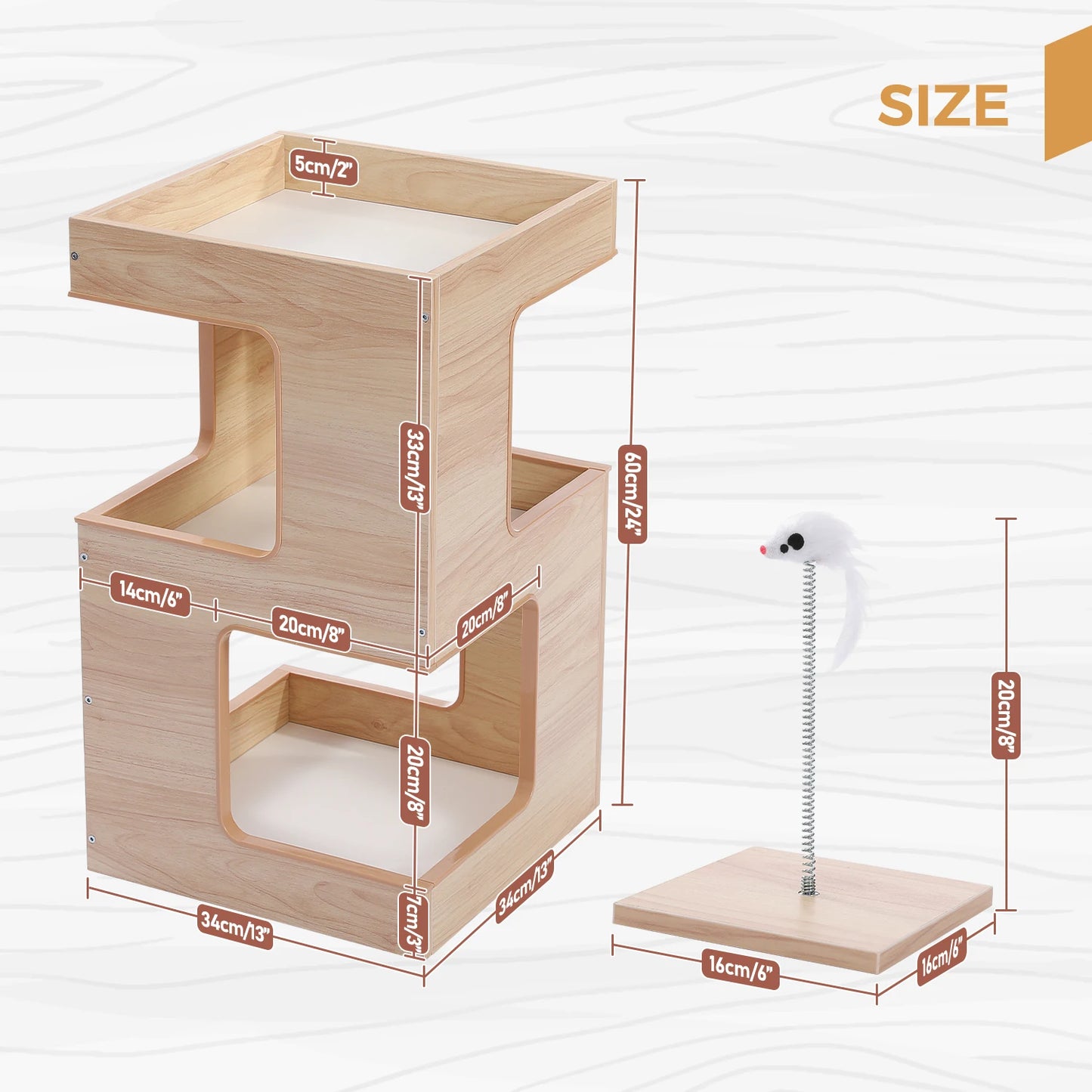 Wood Cat Condo House Bed With Soft Mats And Scratching Pad