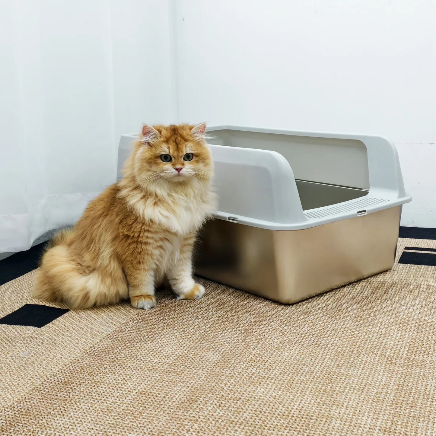 Large Stainless Steel Cat Litter Box High Sided With Spoon
