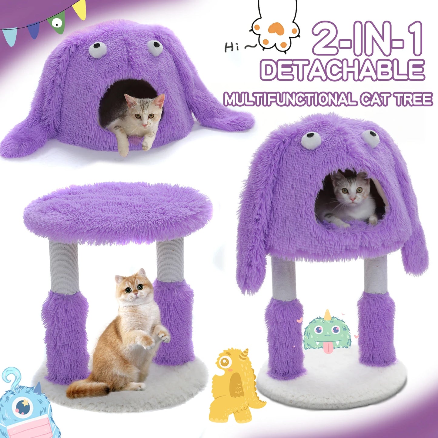 Monster Series Cat Tree Tower with Plush Condo and Funny Ears