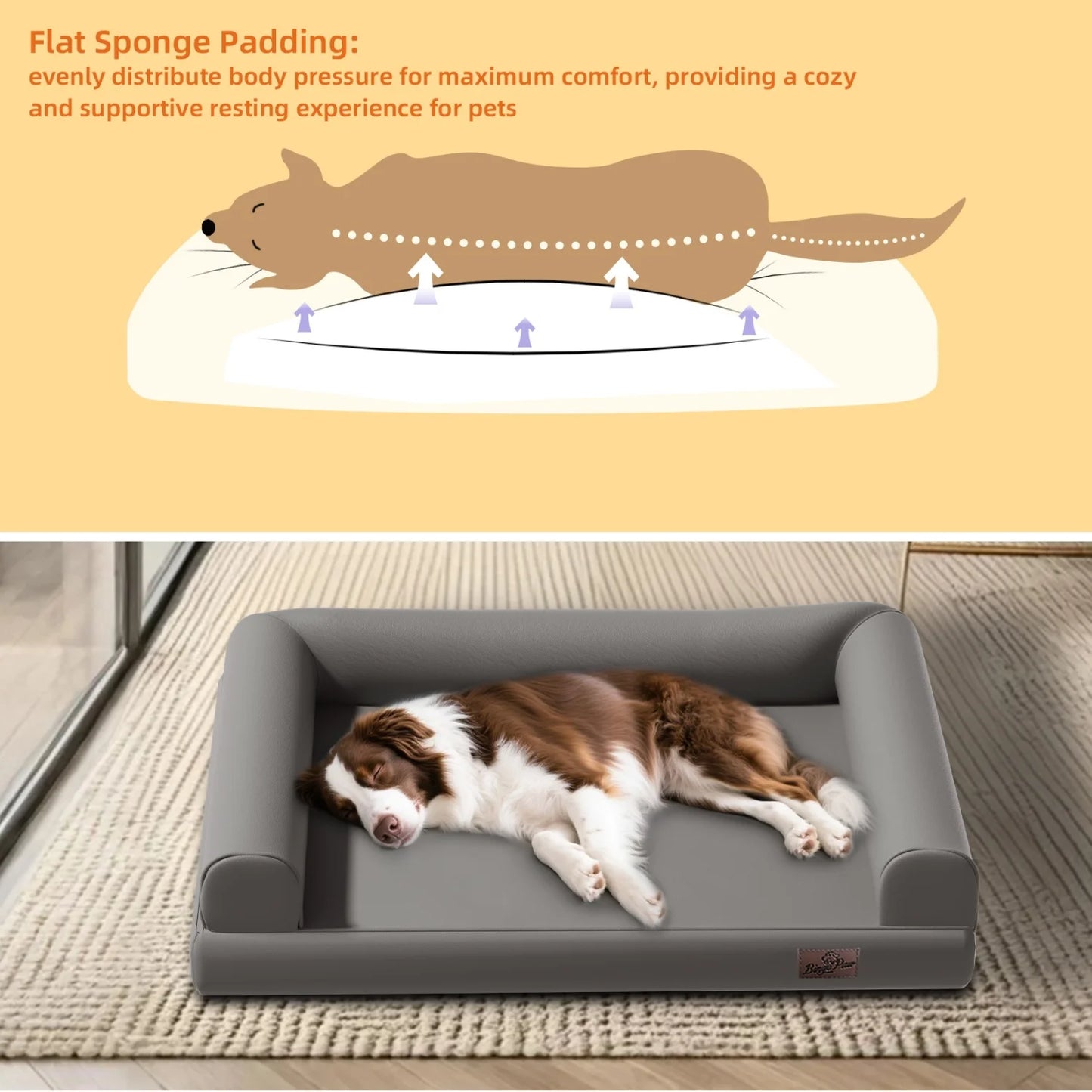 M-2XL All Breed Microfiber Leather Dog Bed With Foam Base
