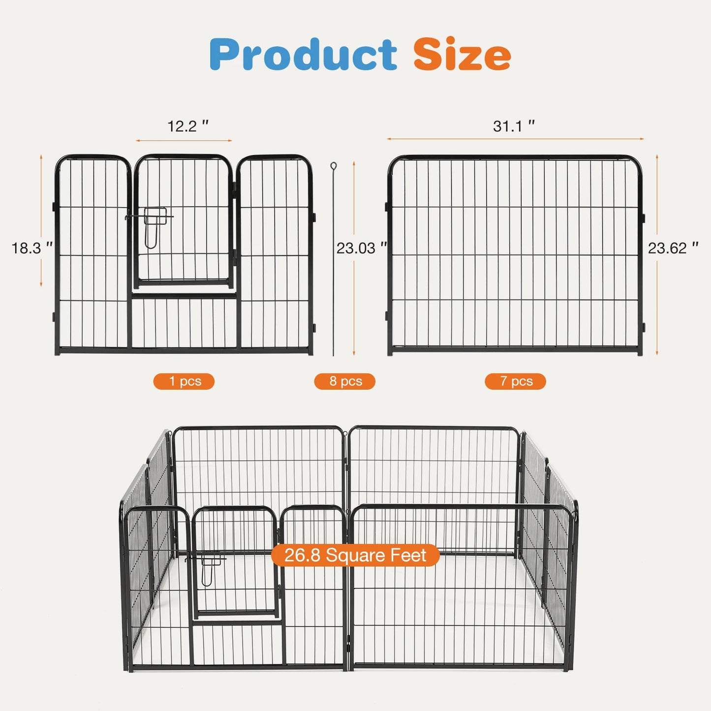 JHK 8 Panel Heavy Duty Metal Dog Playpen for Indoor Outdoor Use