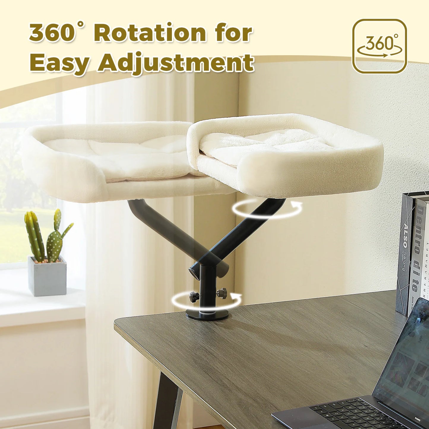 Cat Desk Bed 360 Rotatable Stand For Indoor Cats Hammock