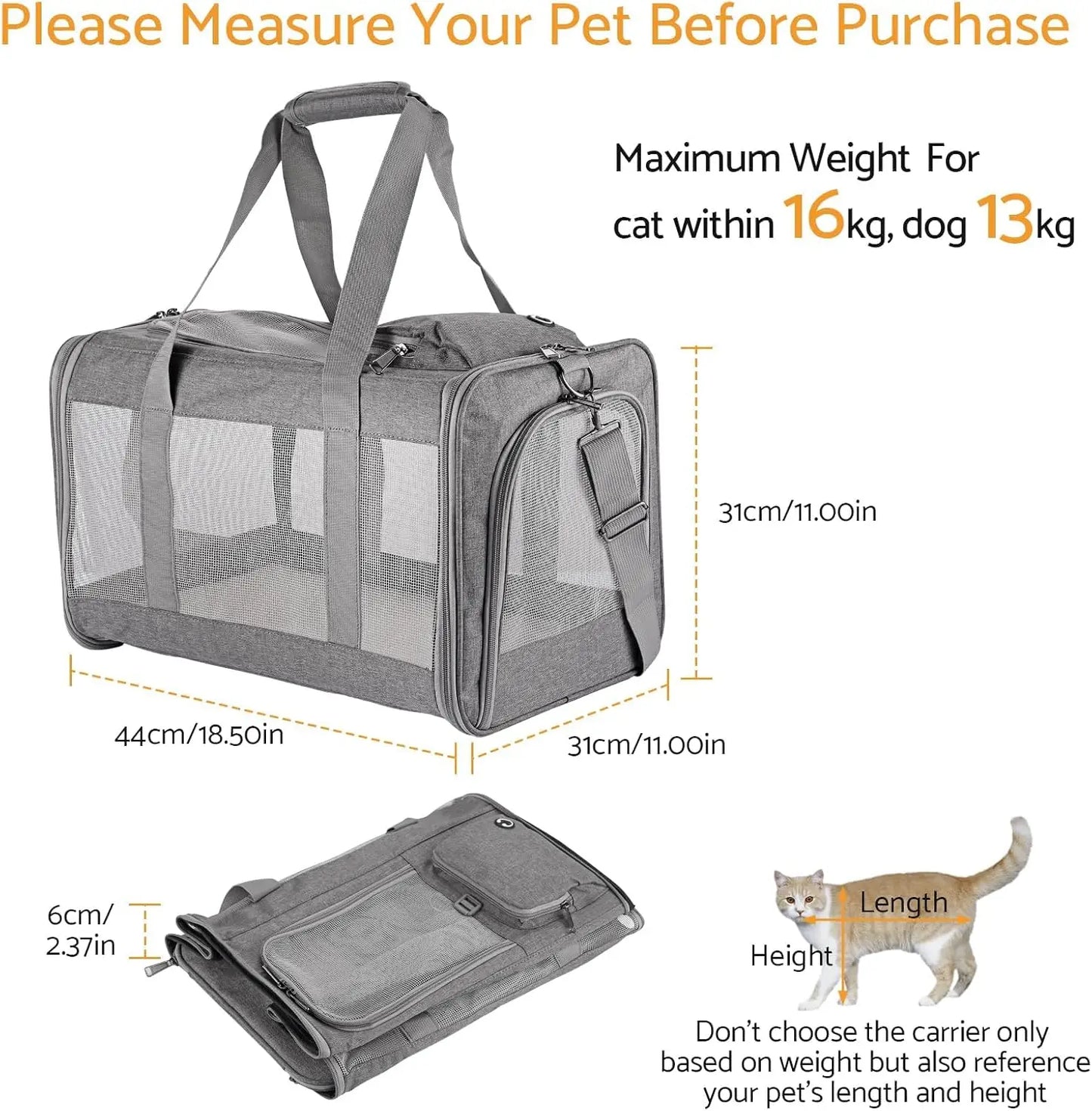 Airline Approved Soft Pet Carrier for Cats and Dogs Travel
