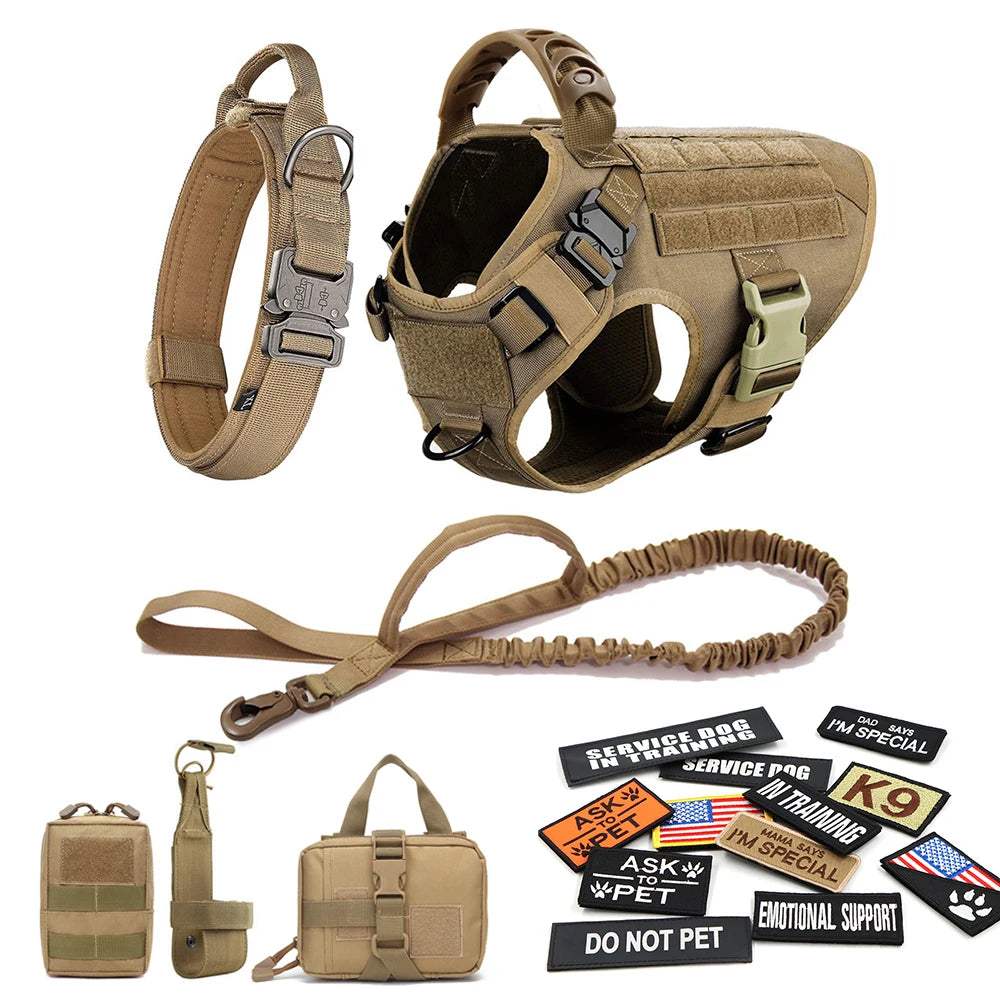 Military Tactical Dog Harness Vest With Leash Patches Set For Malinois