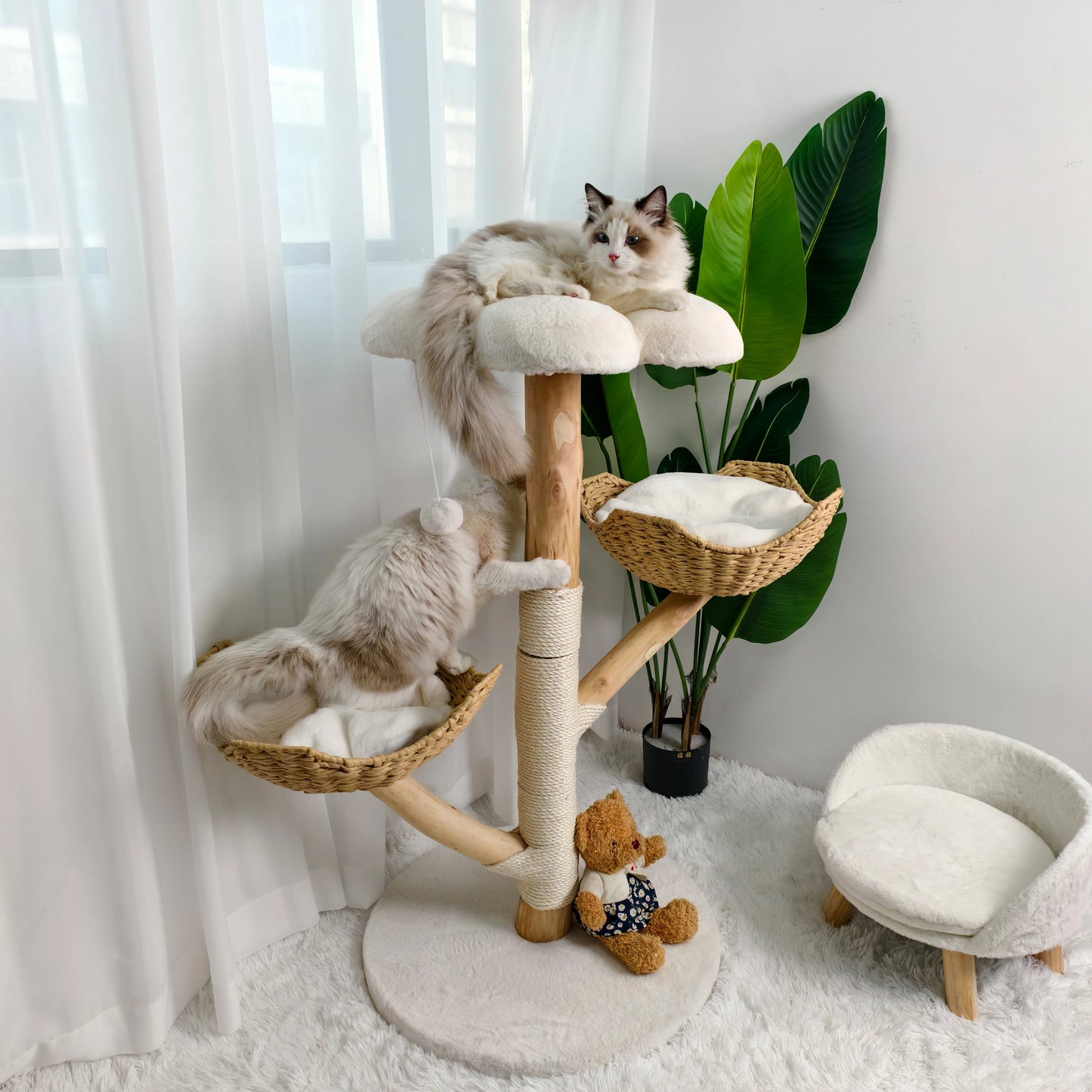 Modern Cat Tree Activity Tower with Plush Cushion and Toy Ball