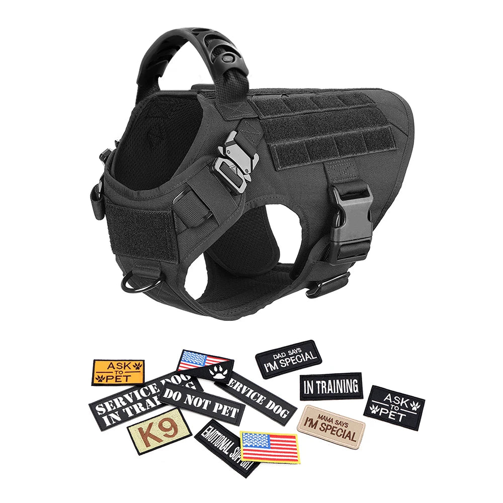 Military Tactical Dog Harness Vest With Leash Patches Set For Malinois