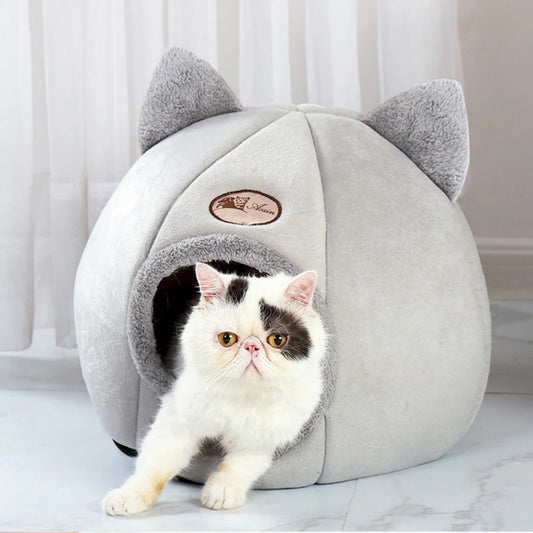 Cozy Cat Bed with Ears Warm Plush Bedding for All Cats