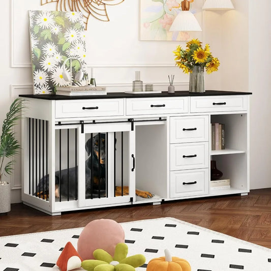 Extra Large Luxury Wooden Dog Crate with Drawers and Shelves