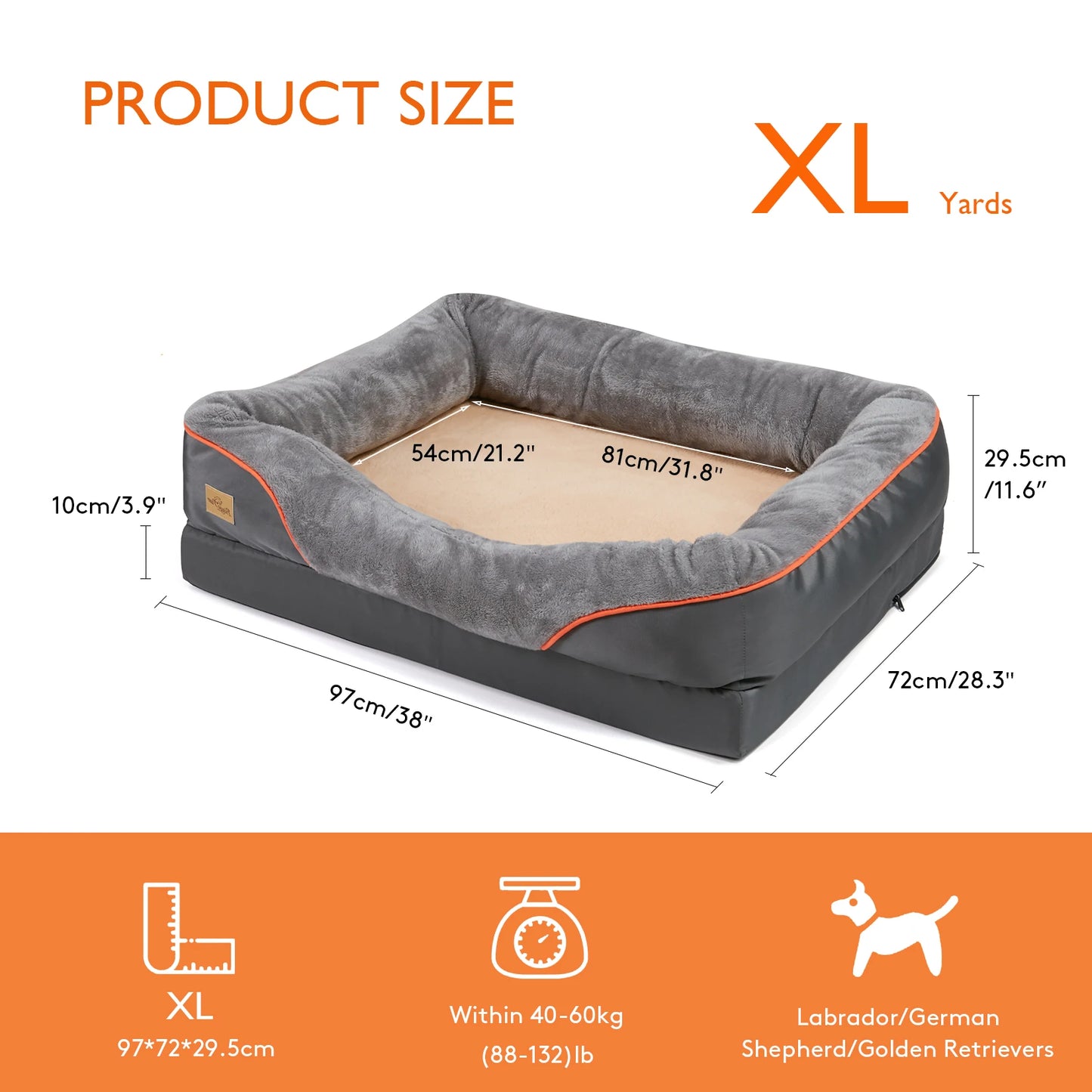 L XL 2XL 3XL Orthopedic Foam Dog Bed With Cotton Bolster And Removable Cover