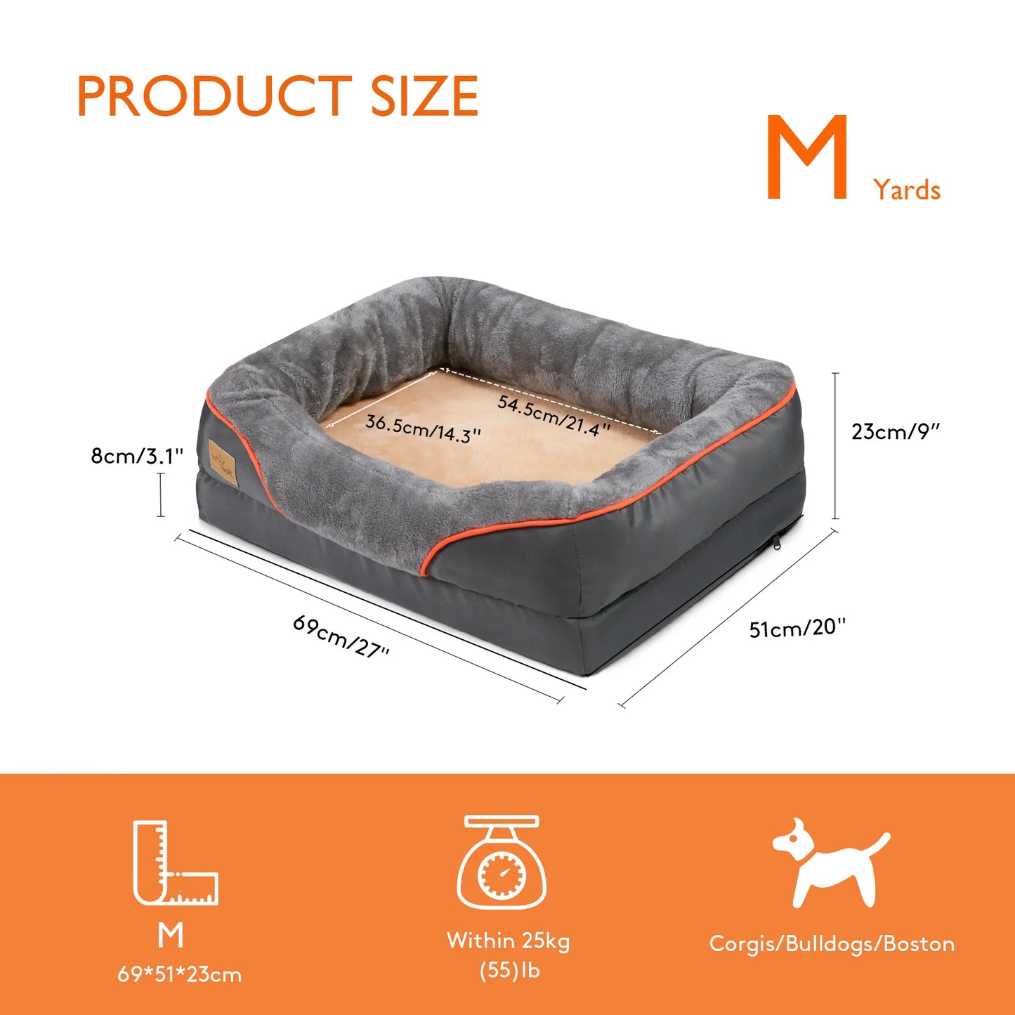 L XL 2XL 3XL Orthopedic Foam Dog Bed With Cotton Bolster And Removable Cover