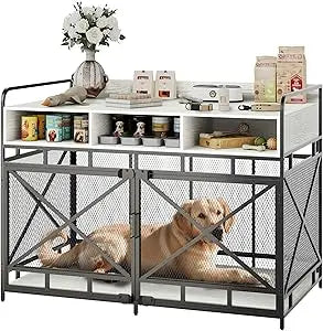 Wooden Dog Crate End Table,48 Inch Dog Kennel with Drawers,Heavy Duty Dog Cage,Decorative Pet Crate