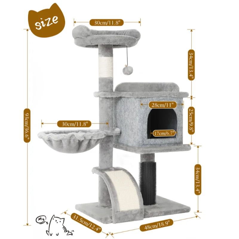 Hoopet 36.6 Inch Cat Tree Climbing Frame With Hammock