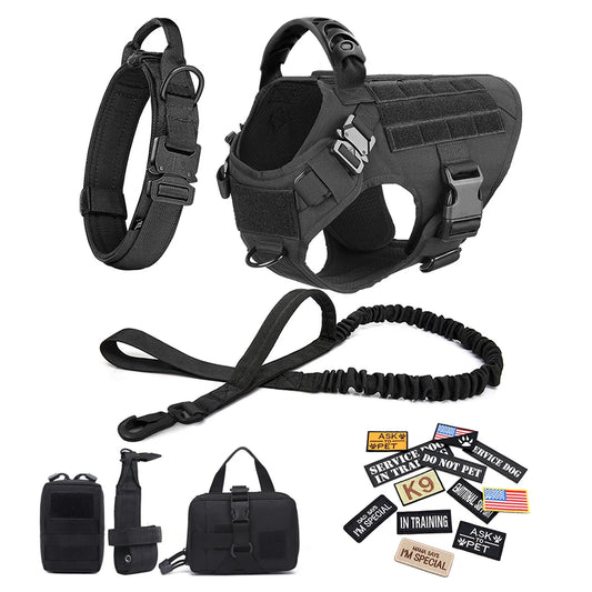 Military Tactical Dog Harness Vest With Leash Patches Set For Malinois