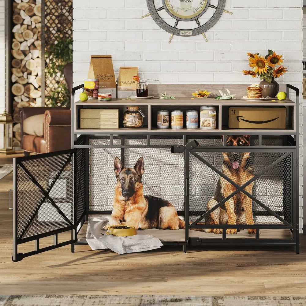 Wooden Dog Crate End Table,48 Inch Dog Kennel with Drawers,Heavy Duty Dog Cage,Decorative Pet Crate