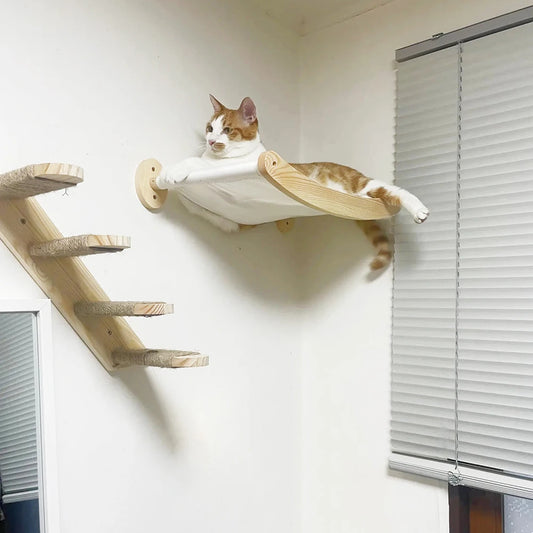 Wall Mounted Cat Hammock and Climbing Shelf with Scratching Pad